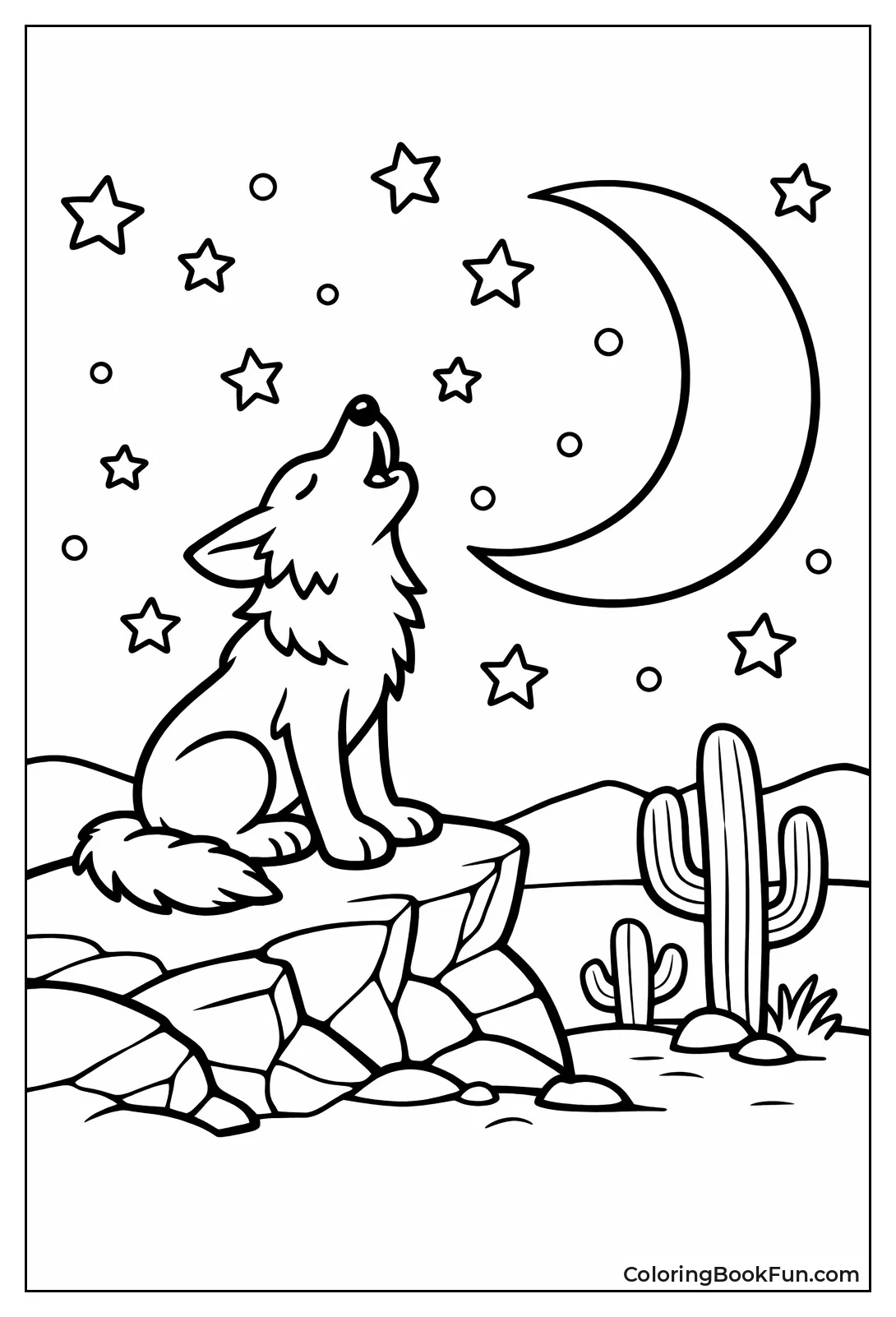 Coyote Howling at Crescent Moon