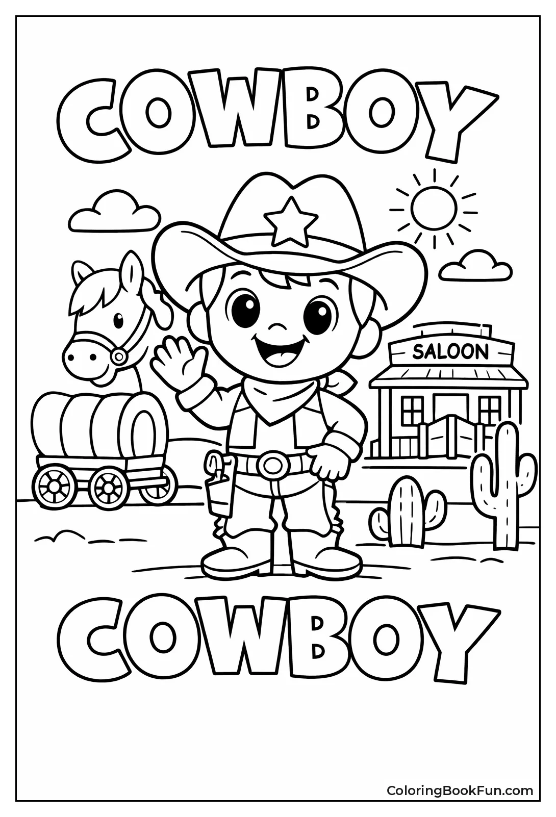 Cute Cartoon Cowboy Waving Hello