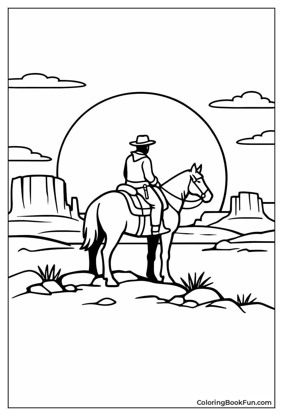 Cowboy Silhouette at Desert Sunset