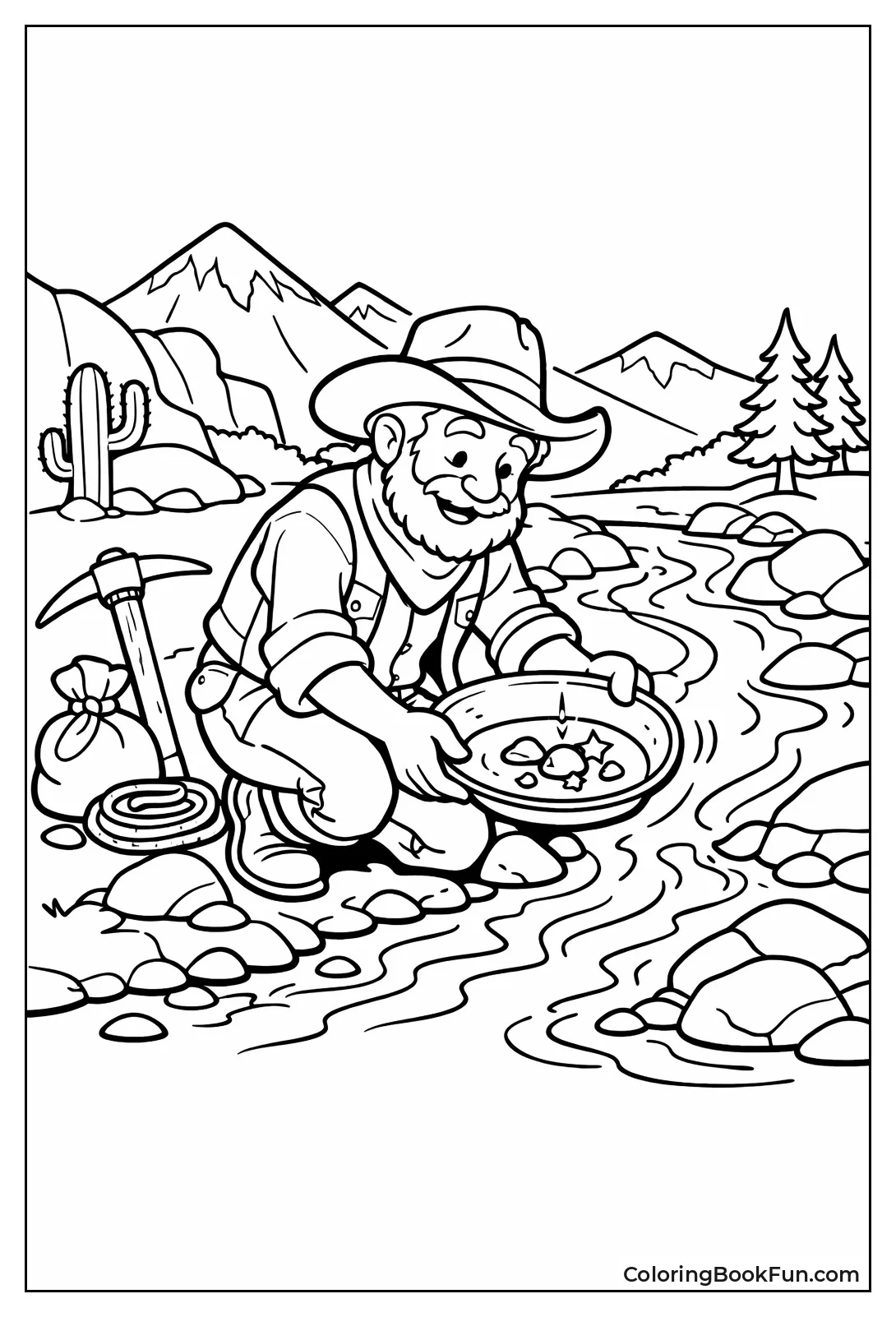 Prospector Panning Gold in Creek
