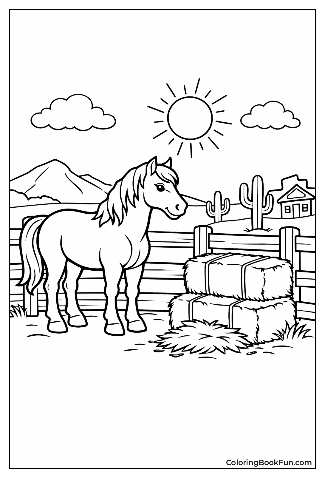 Horse Standing in Wooden Corral