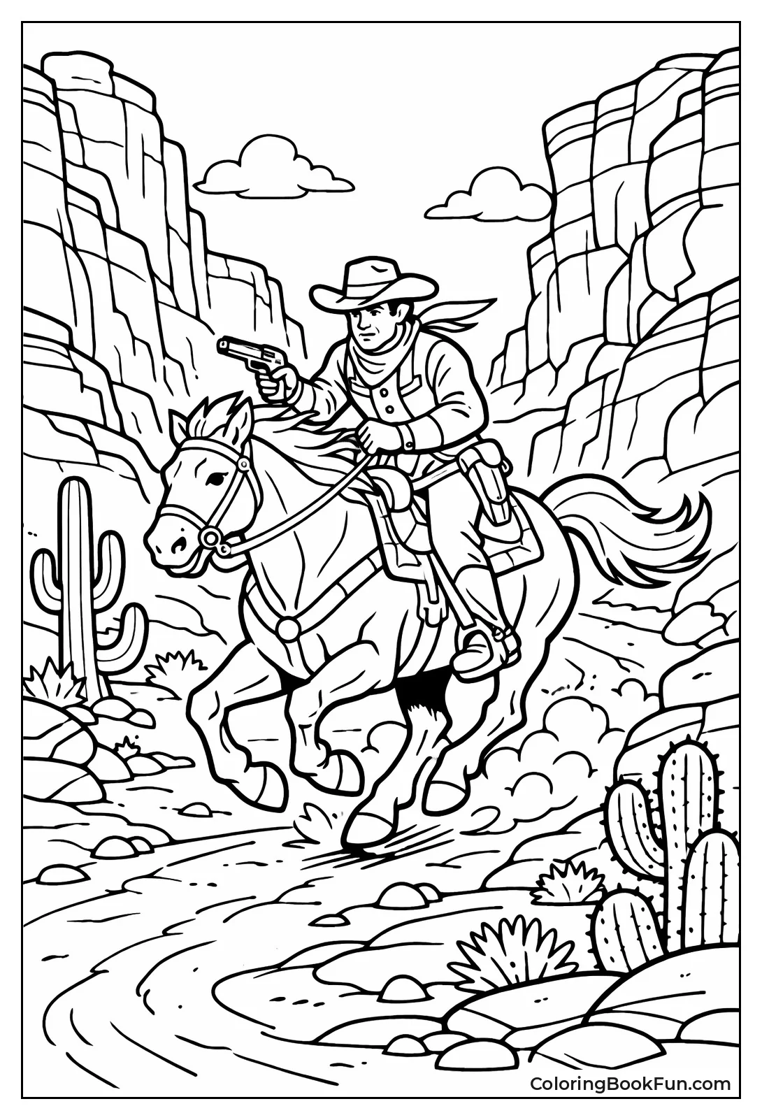 Cowboy Galloping through Red Canyon