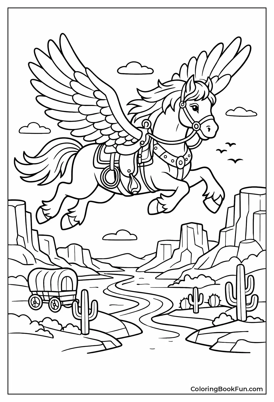 Winged Horse Flying over Canyons