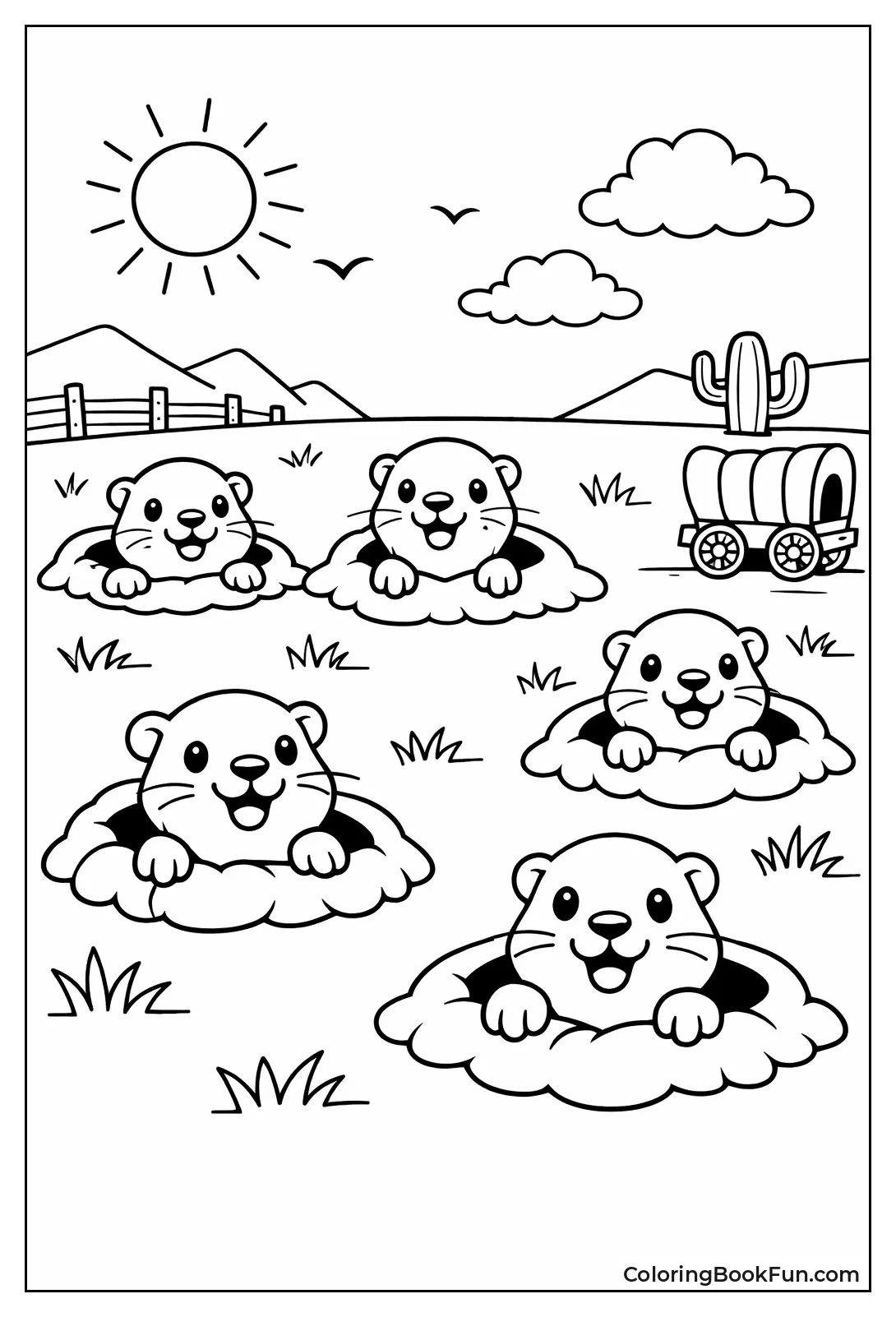 Prairie Dogs Popping from Burrows