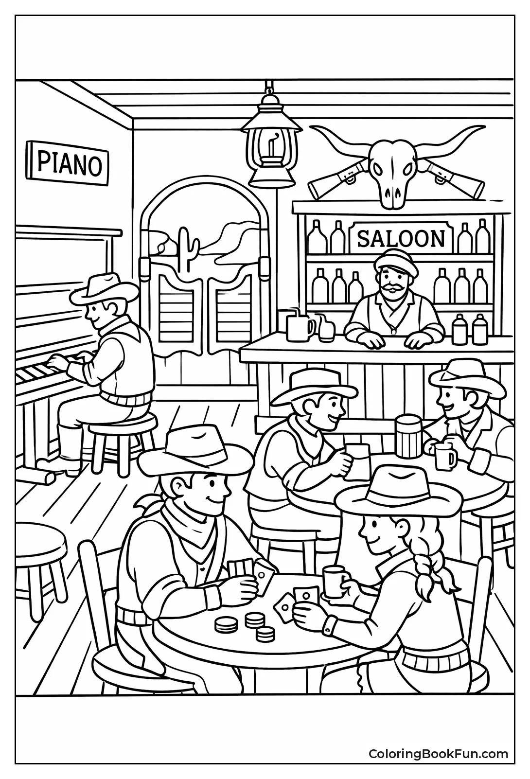 Crowded Saloon with Swinging Doors