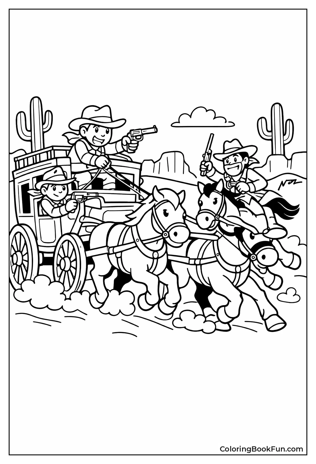 Outlaws Stopping Galloping Stagecoach