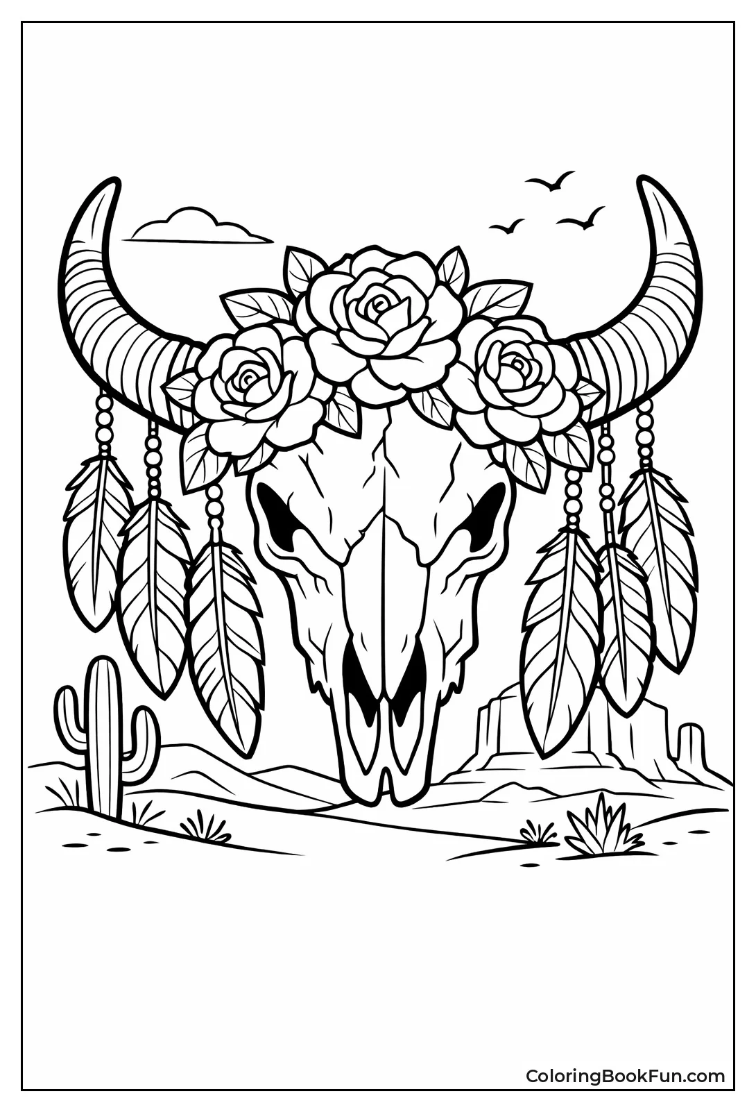 Steer Skull with Desert Roses