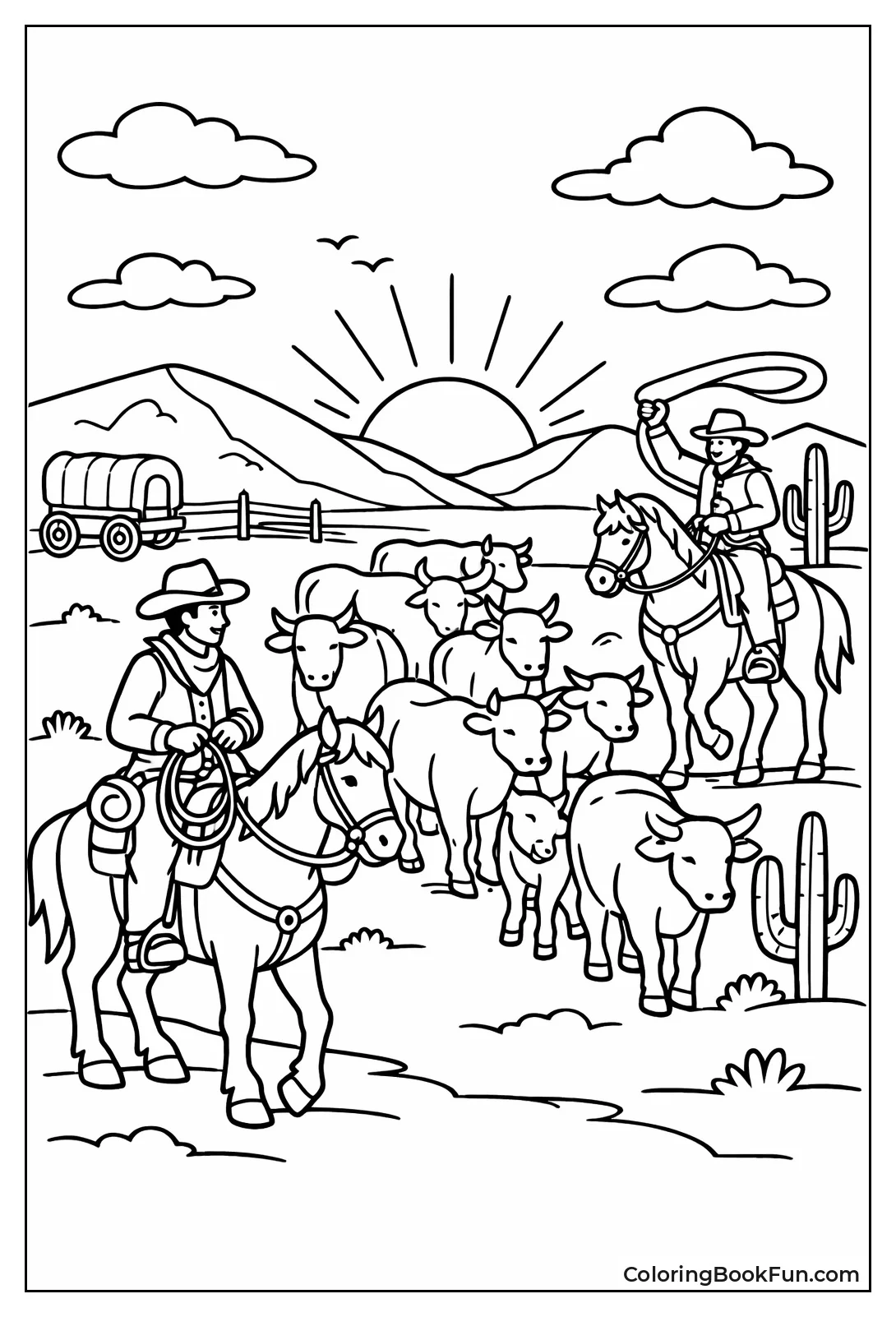 Cowboys Rounding Up Cattle Sunrise