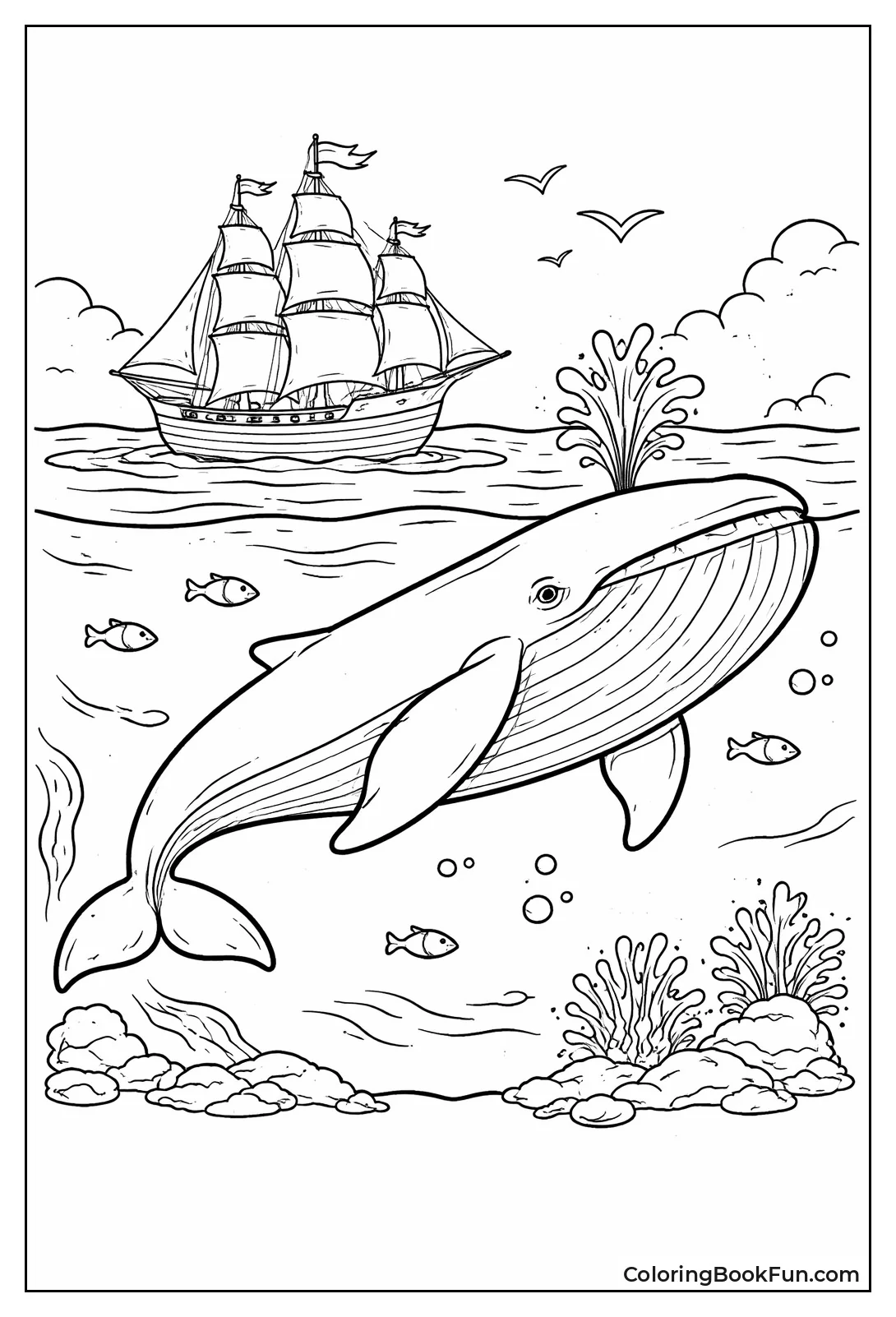 Blue Whale Beside Ship