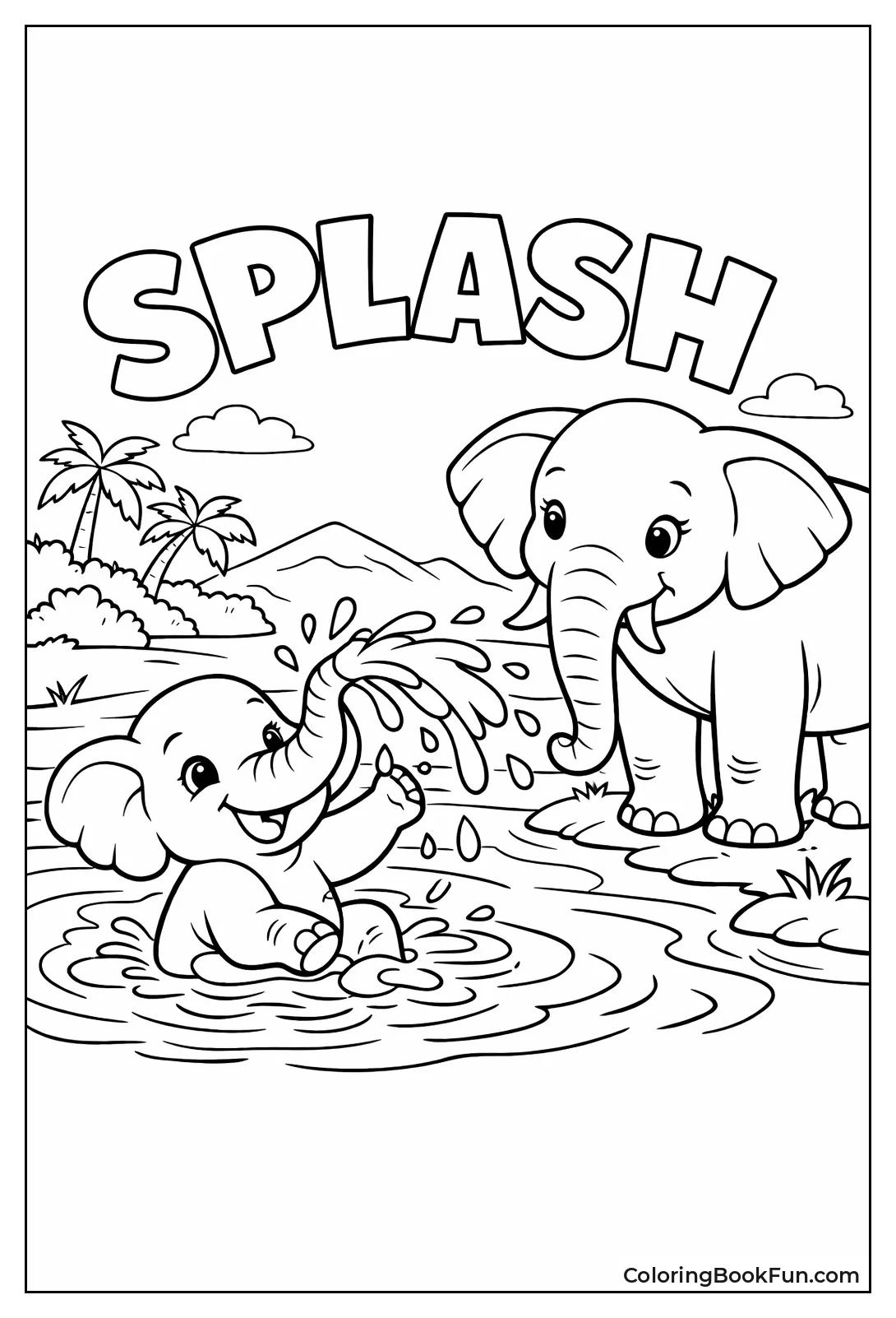 Baby Elephant Splashes with Trunk