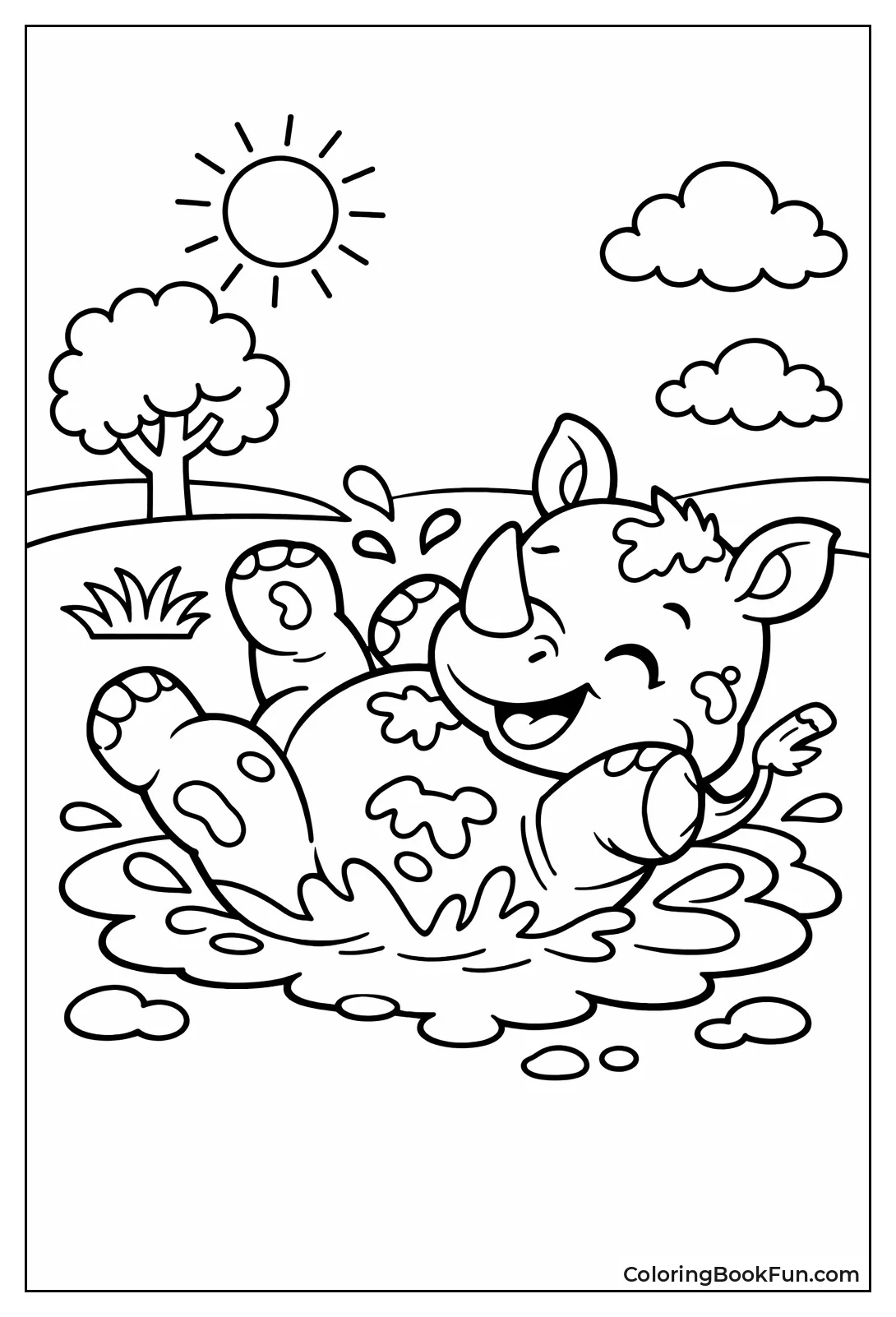 Baby Rhino Rolls in Mud