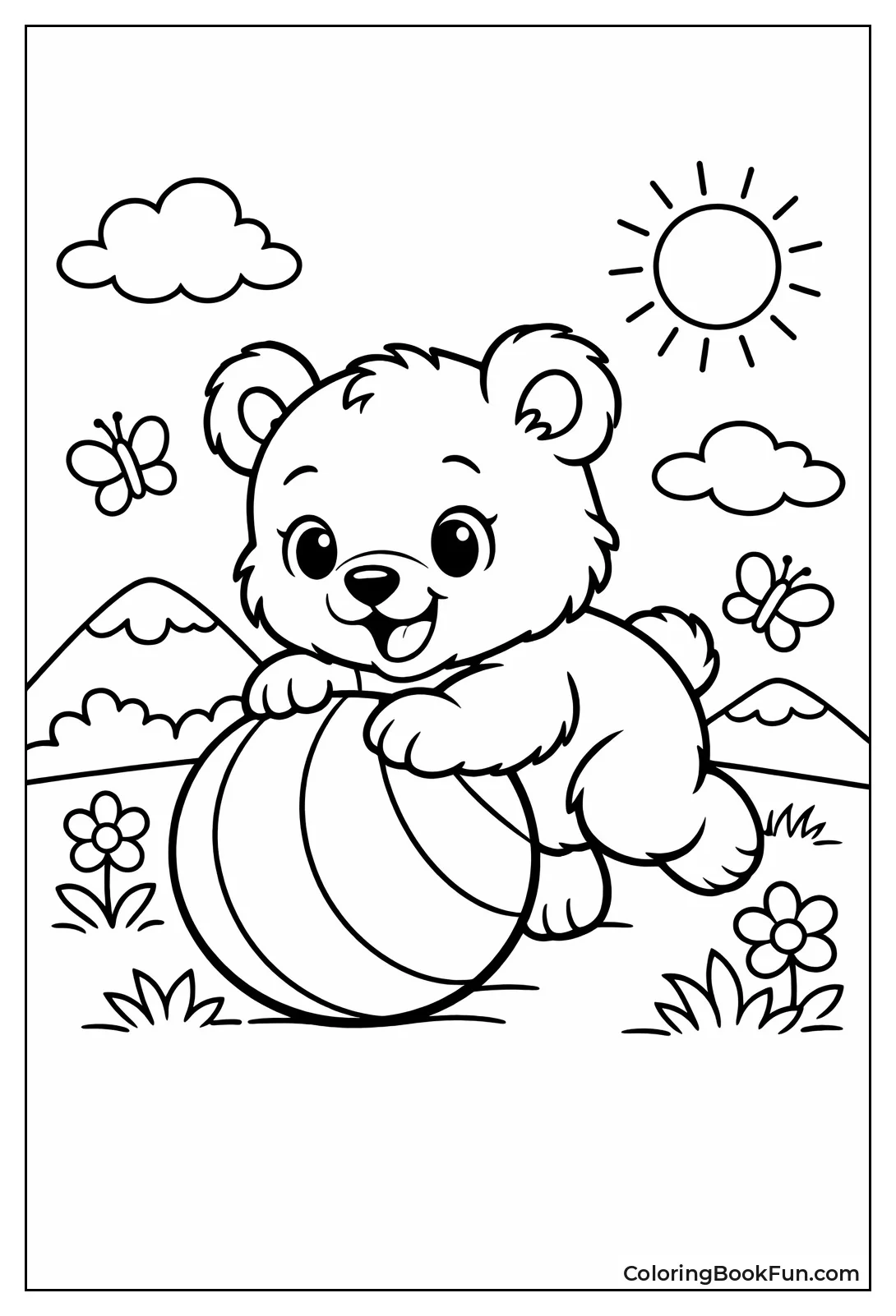 Bear Cub Rolls Big Ball