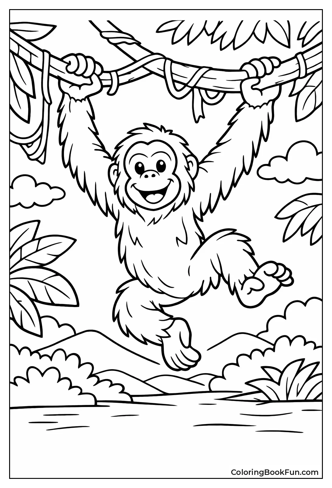 Orangutan Swings between Branches