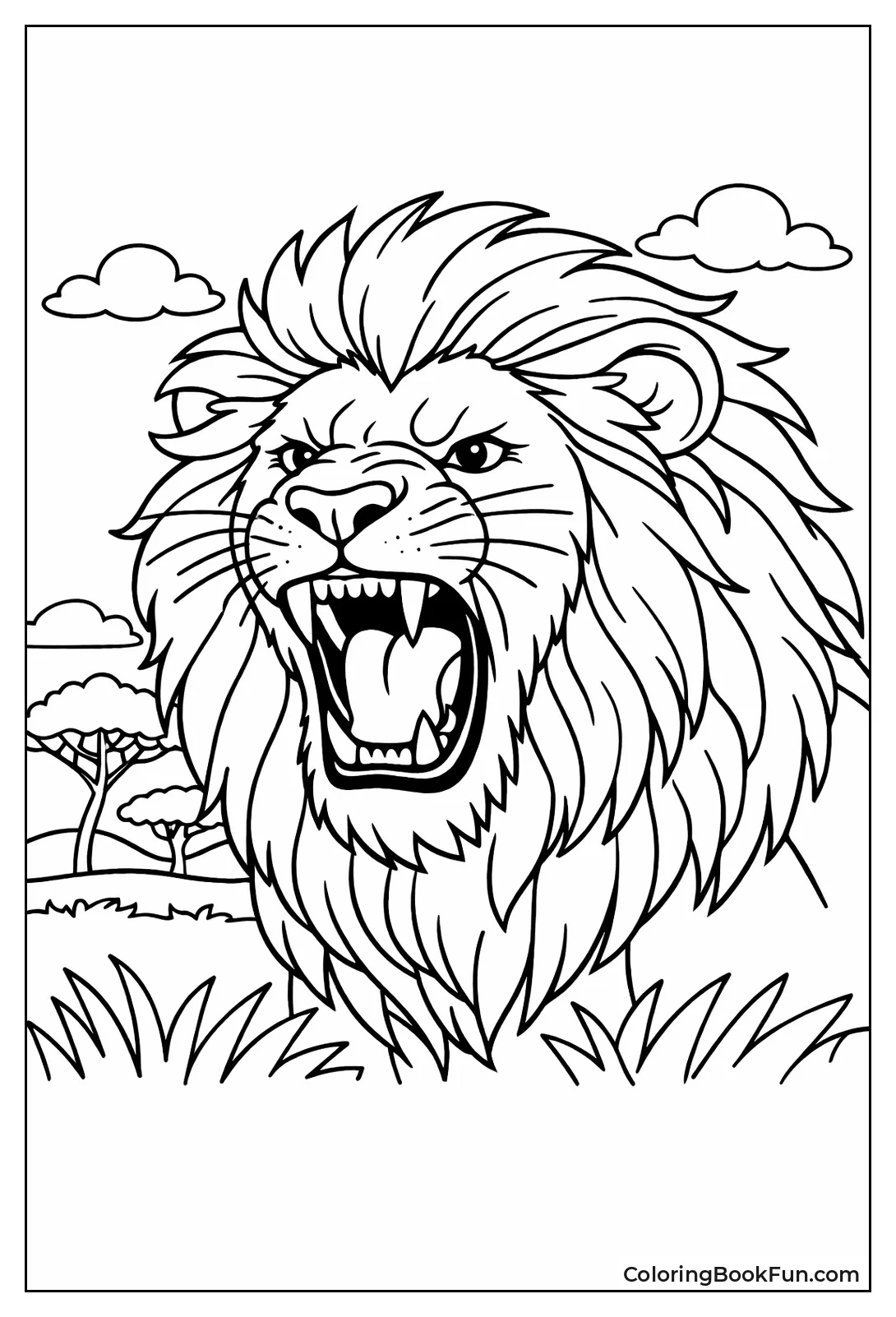 Roaring Lion with Flowing Mane
