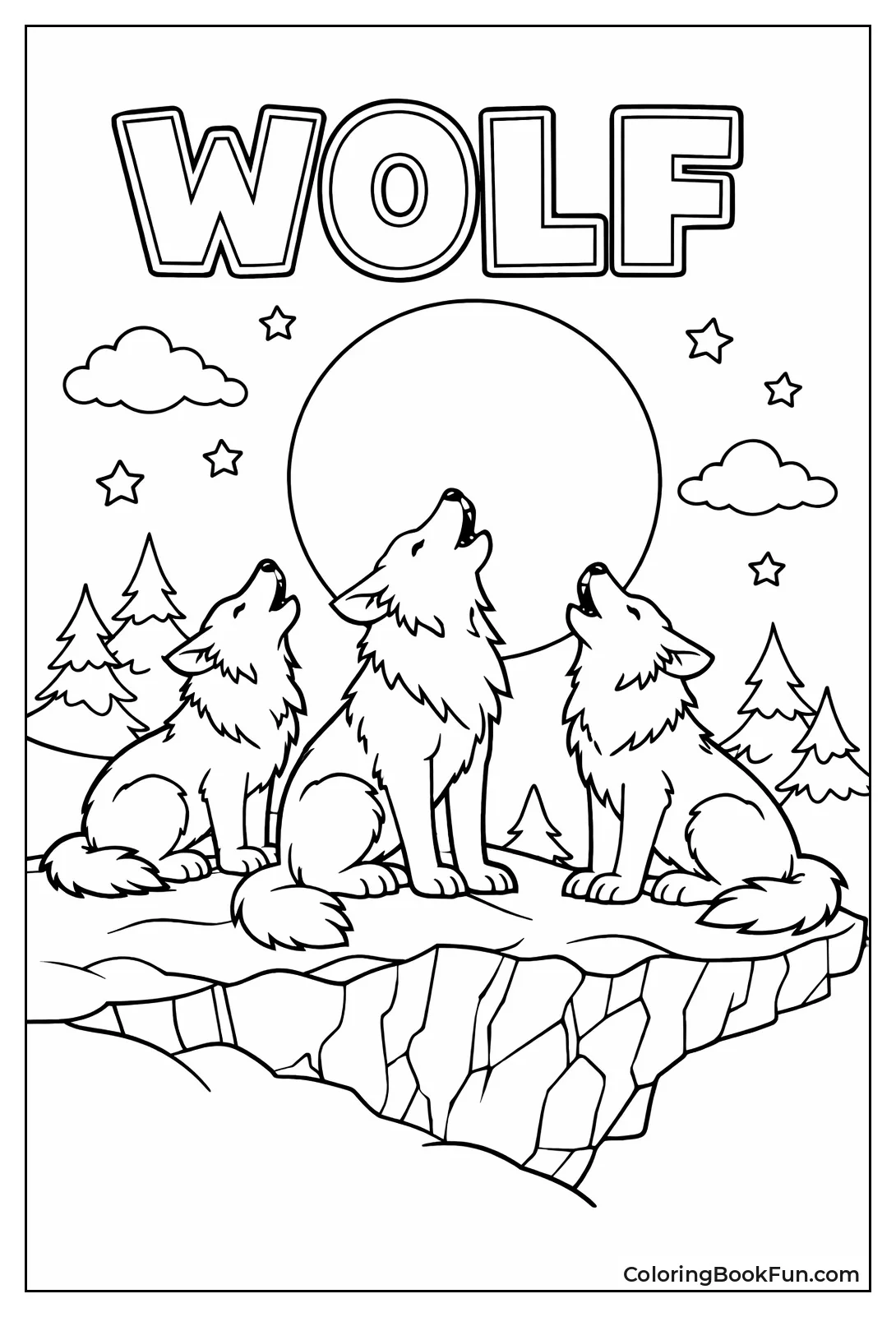 Wolf Pack Howls at Moon
