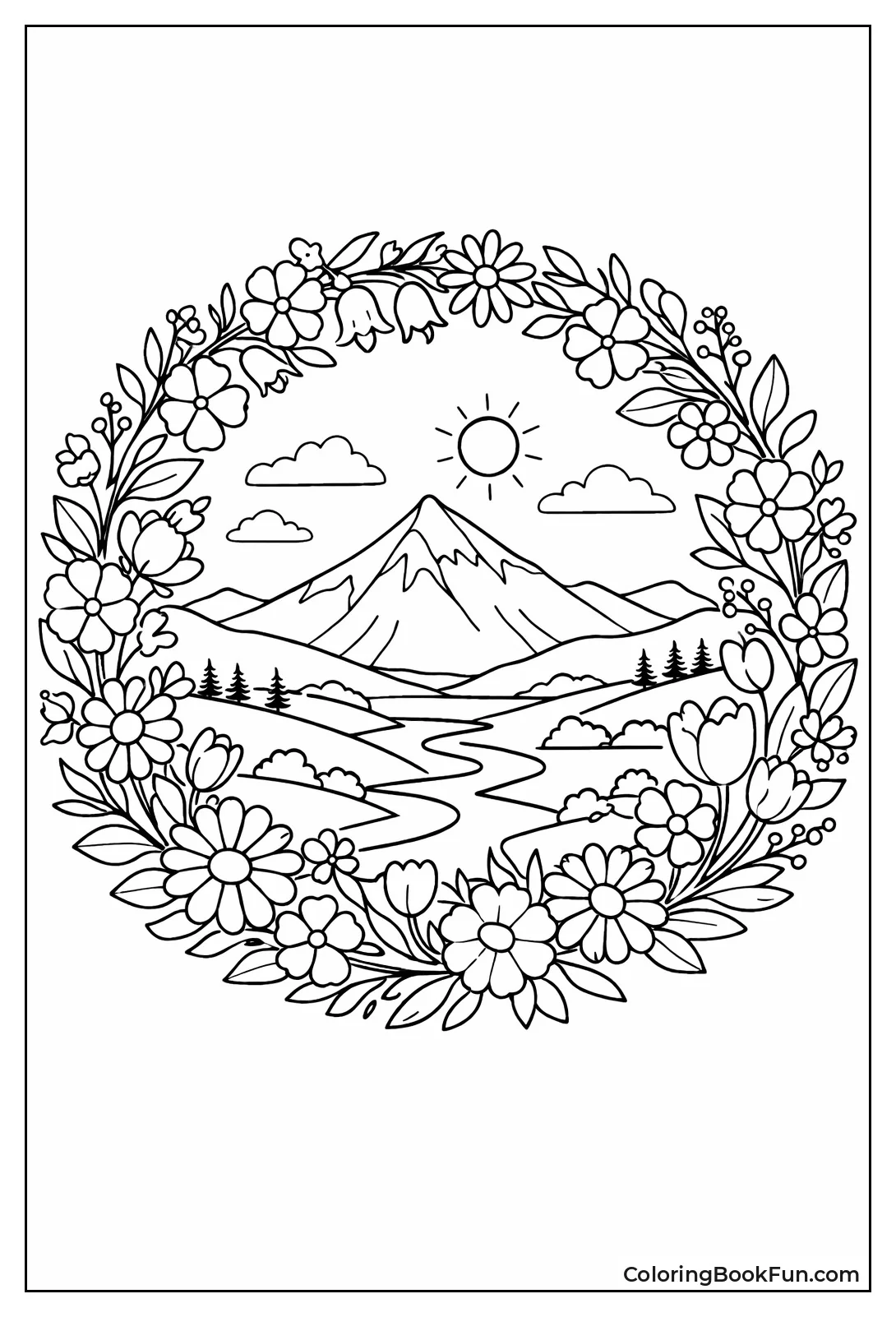 Wildflowers Frame Distant Mountains