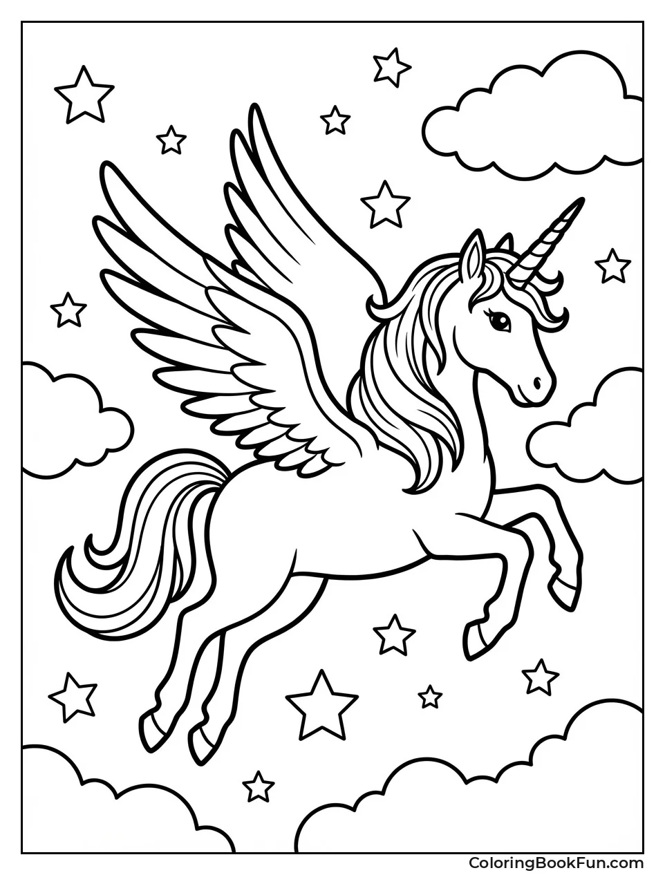 Winged Unicorn Flying High