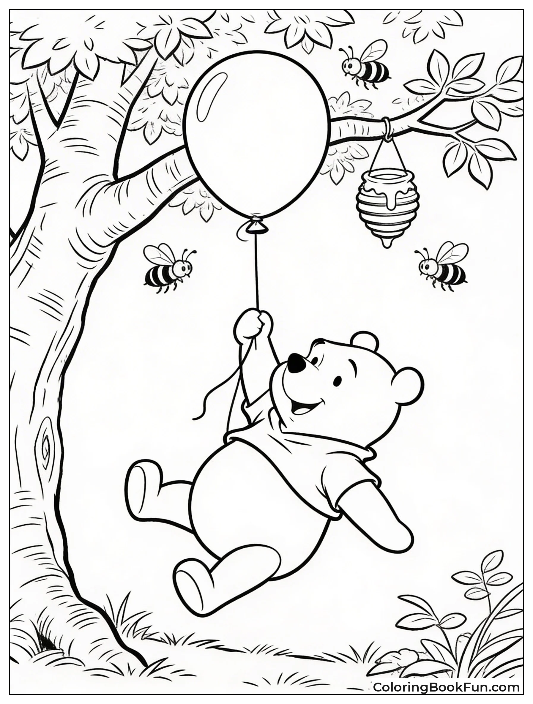 Pooh Floats up Bee Tree