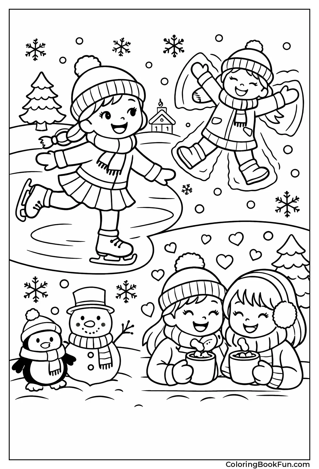 Girls Ice Skating Winter