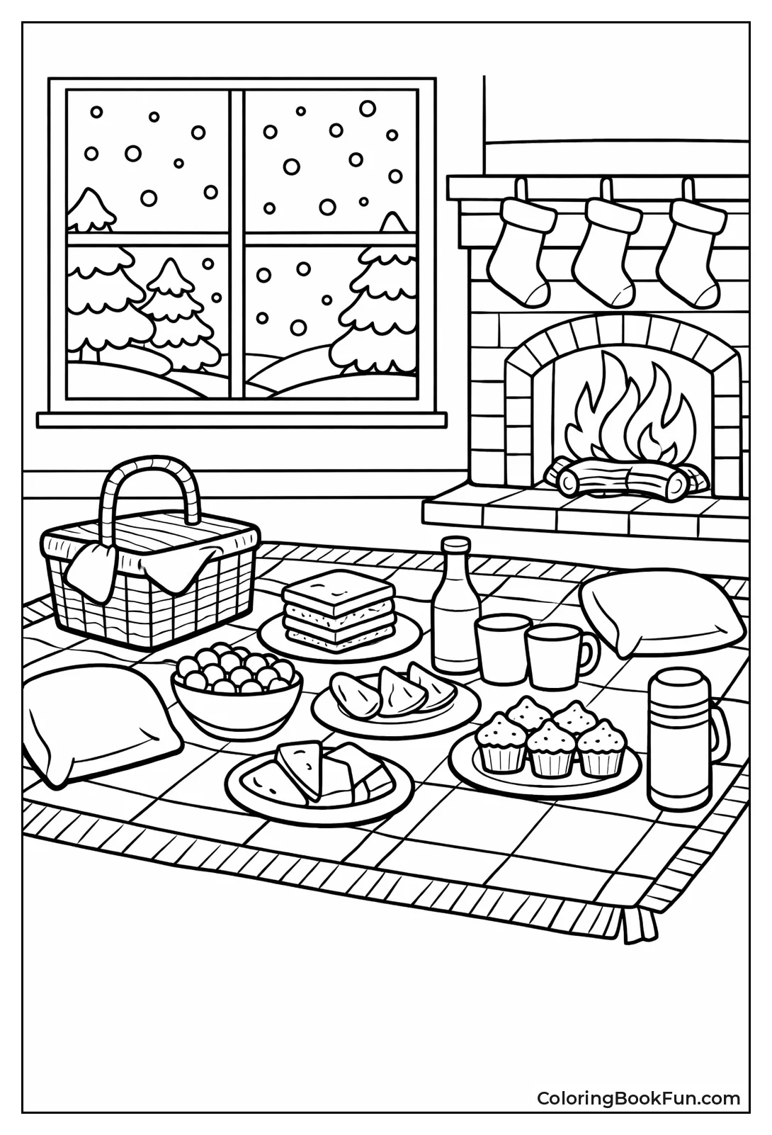 Indoor Picnic by Warm Fireplace
