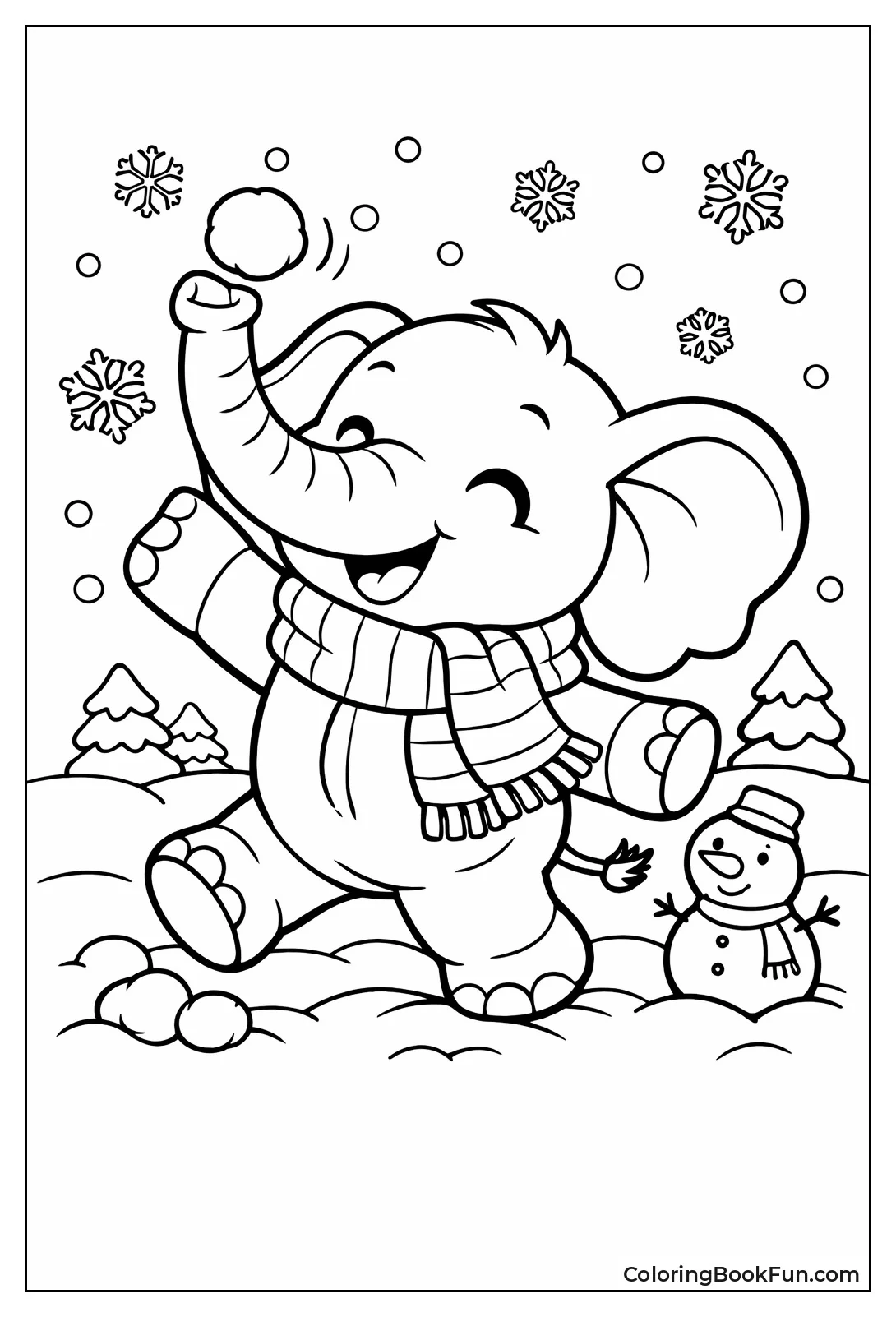 Elephant Plays in Snow