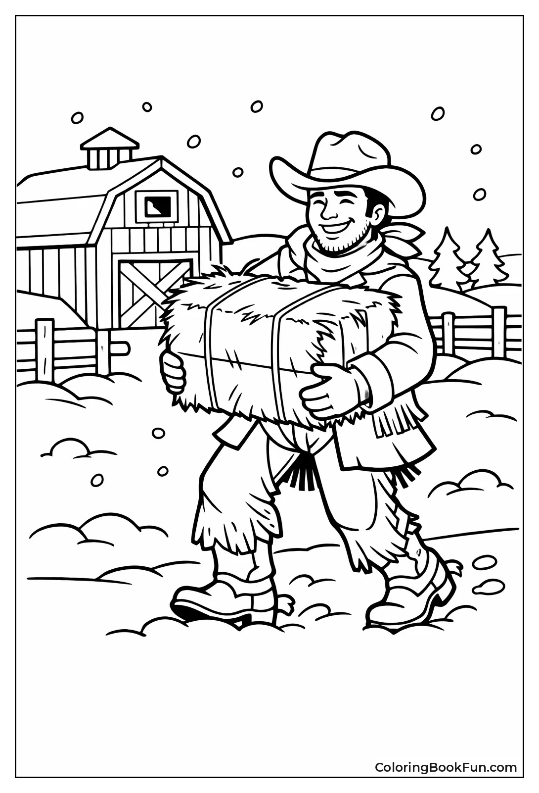 Cowboy Carrying Hay Snow