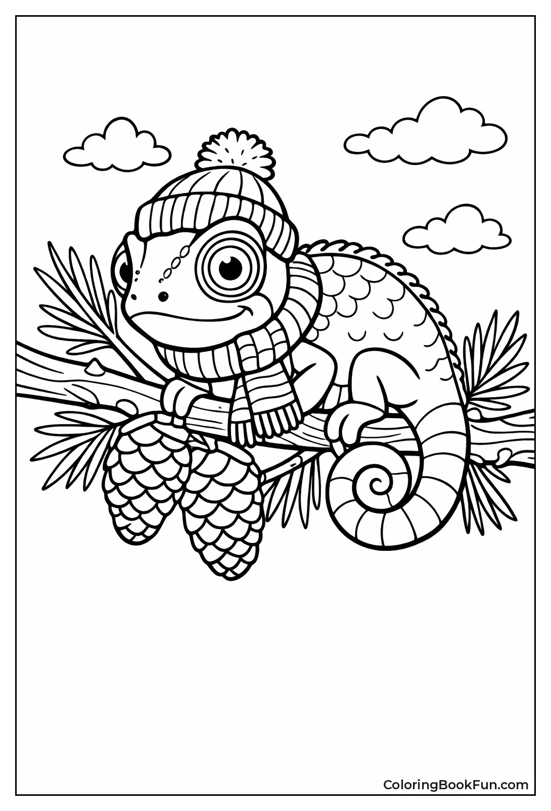 Chameleon Wears Cozy Scarf