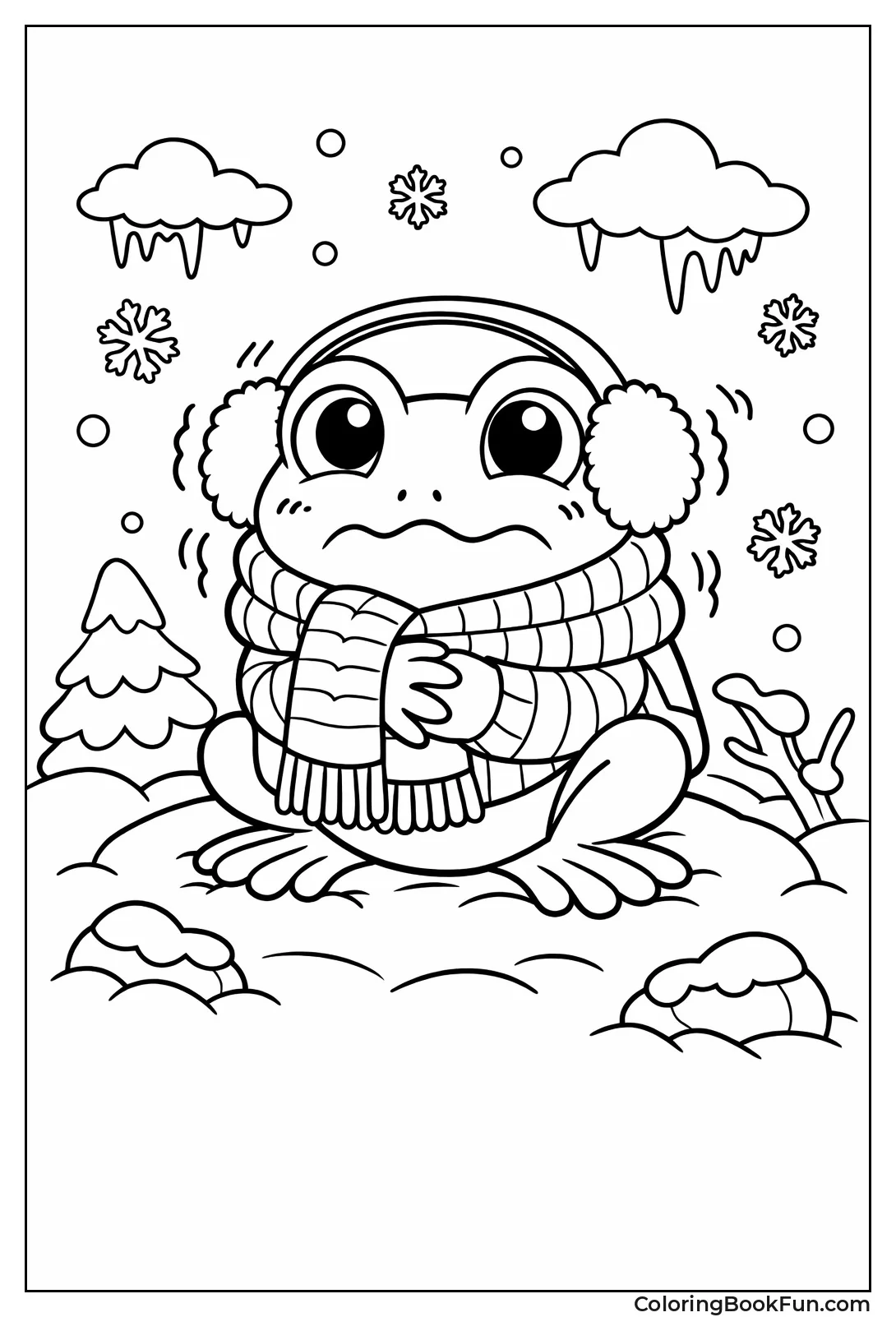 Frog Wears Scarf in Snow