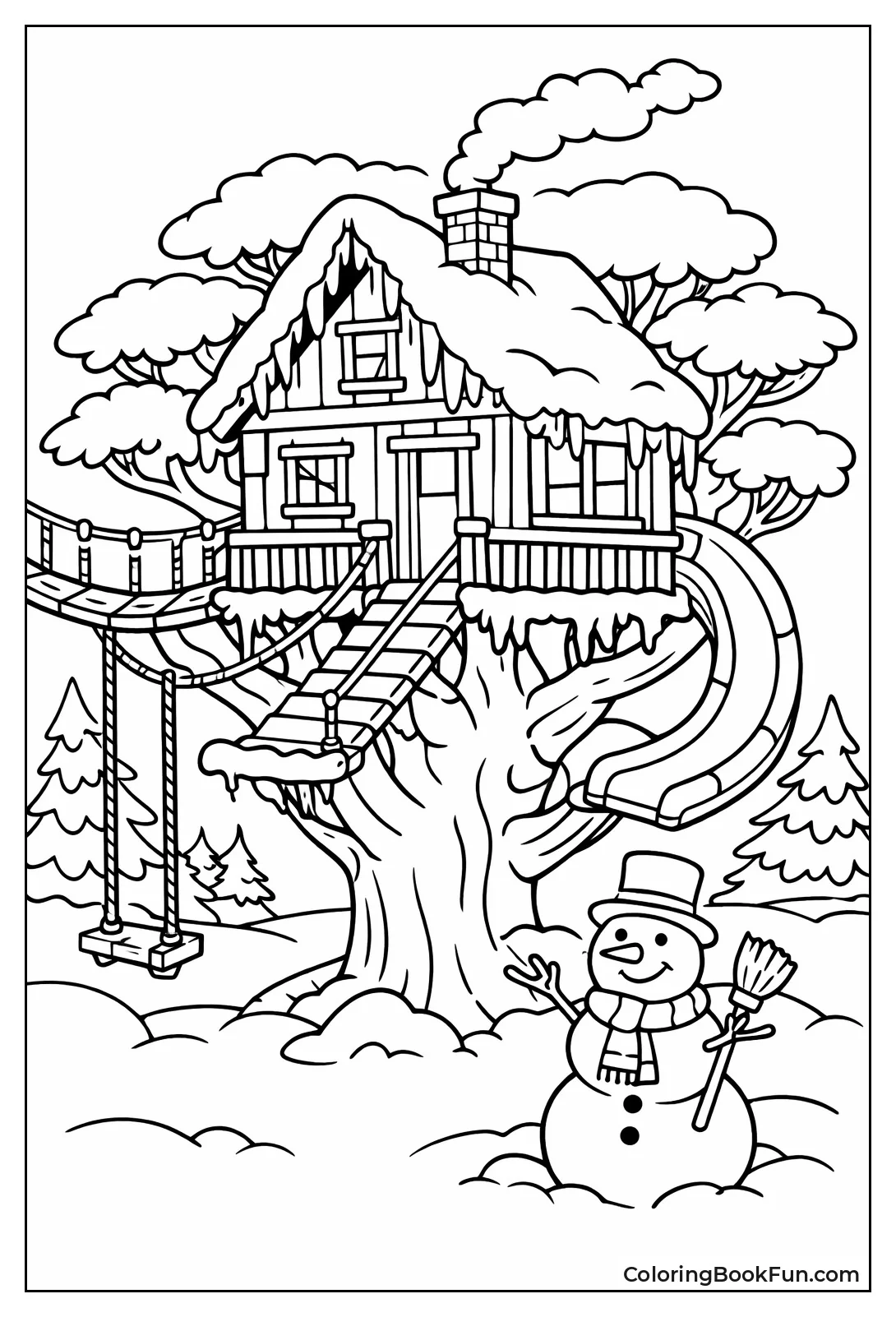 Snowy Winter Treehouse Scene