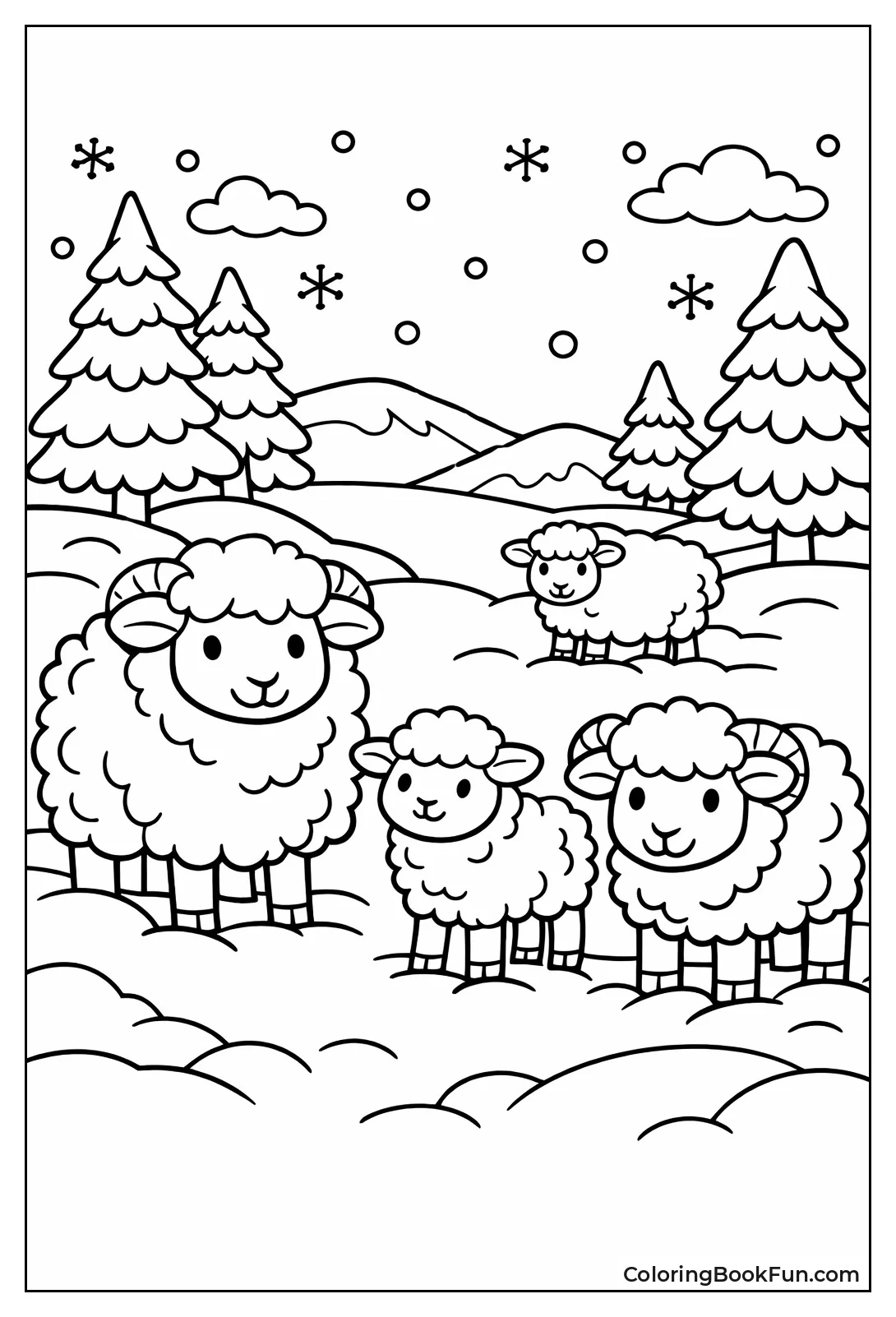 Fluffy Sheep in Snow