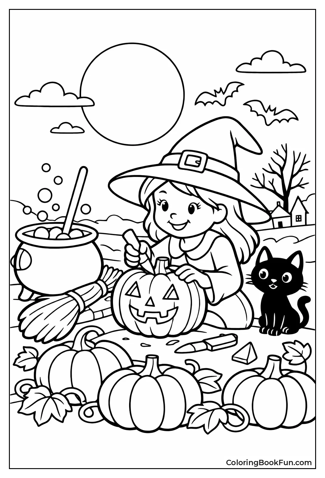 Witch Carving Big Pumpkin