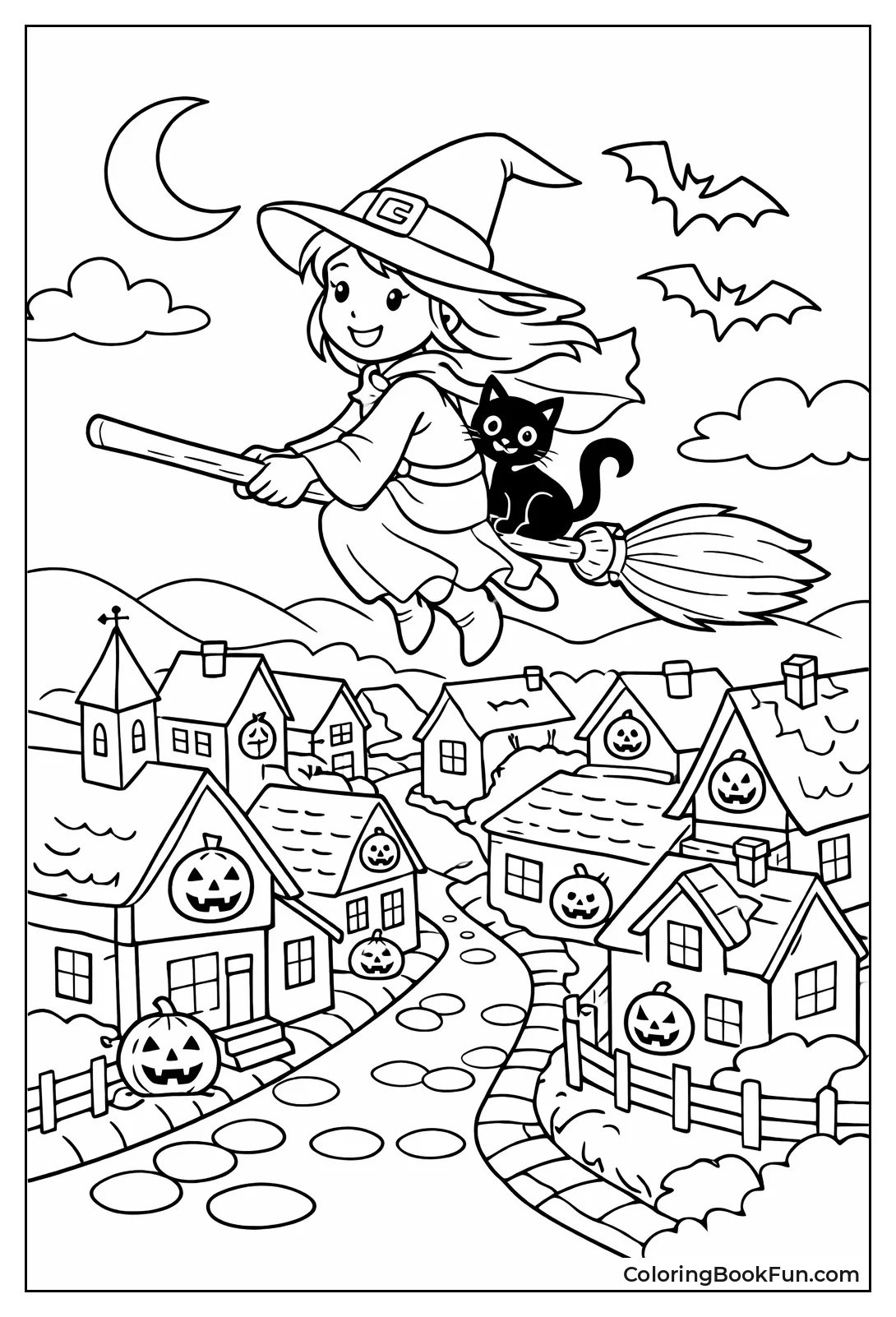 Witch Flying over Village