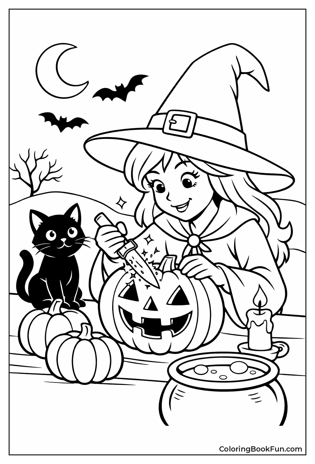 Witch Carving Glowing Pumpkin