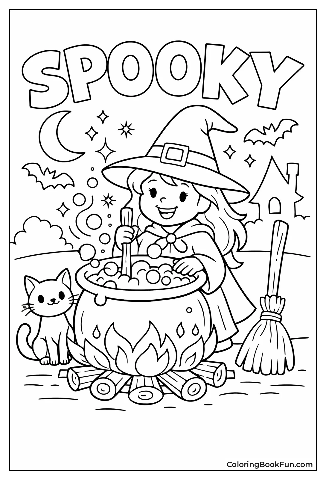 Witch Stirring Steamy Cauldron
