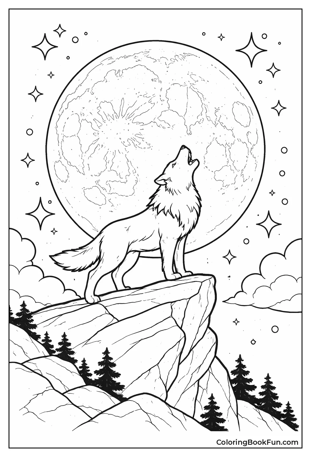 Wolf Howls at Giant Moon