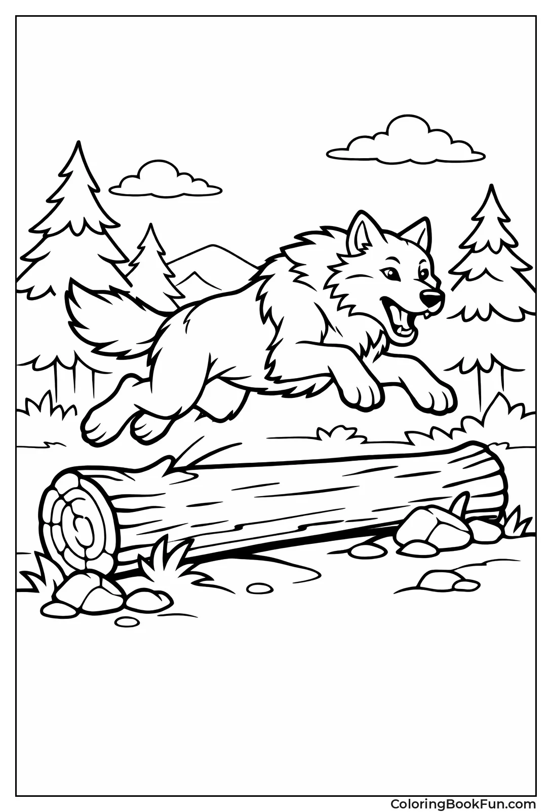 Wolf Jumping over Log