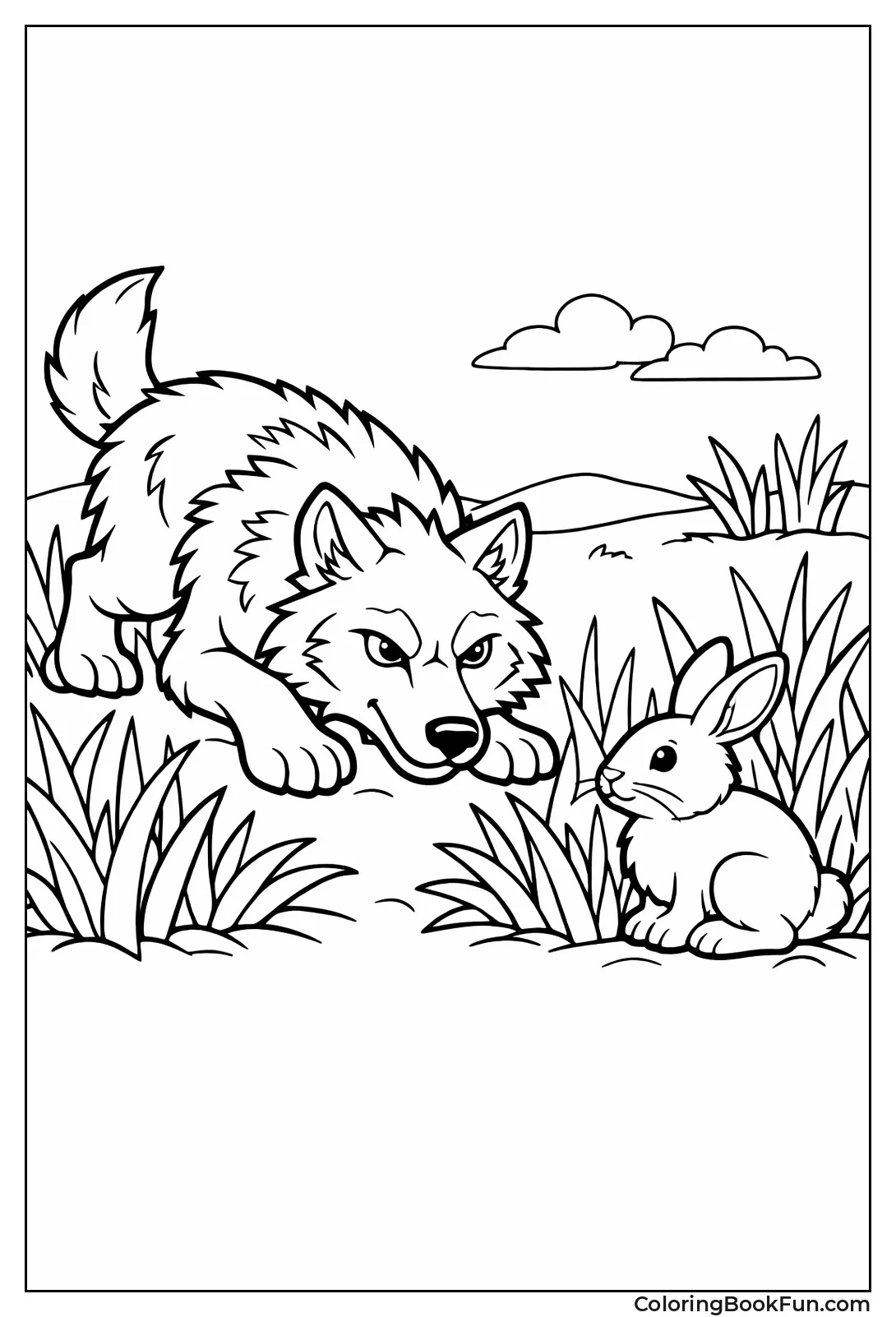 Wolf Stalking a Rabbit