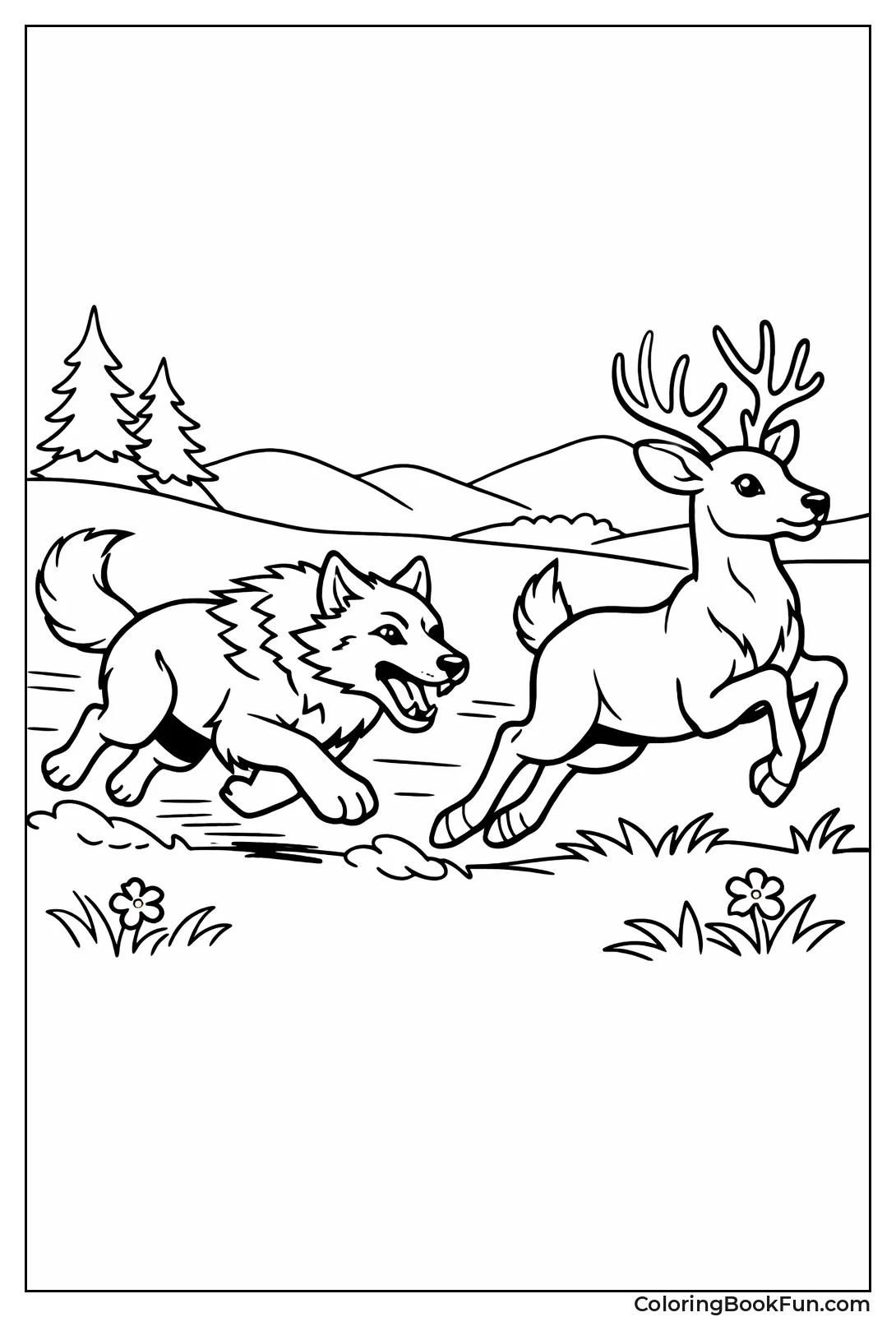 Wolf Chasing Fast Deer