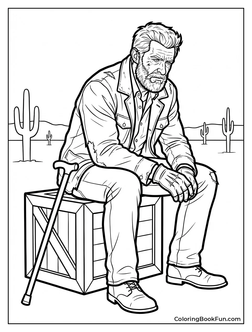 Old Wolverine Sits with Cane
