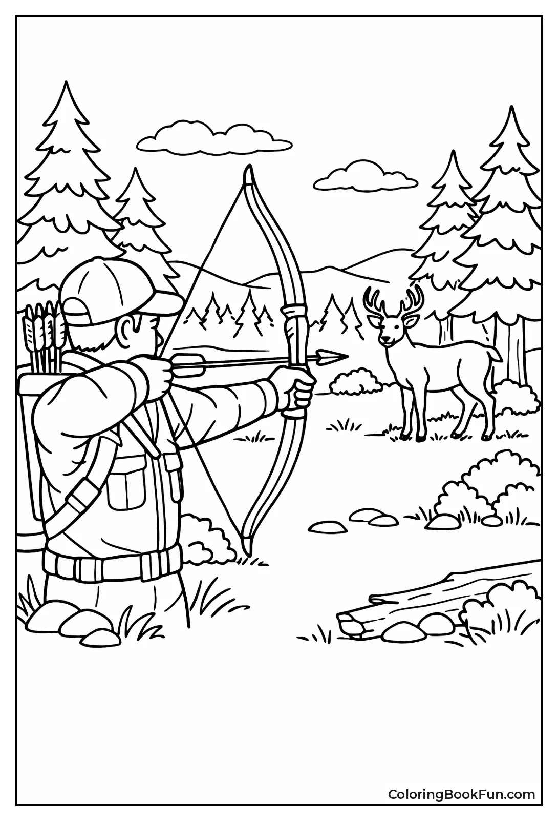 Hunter Aims Bow at Deer