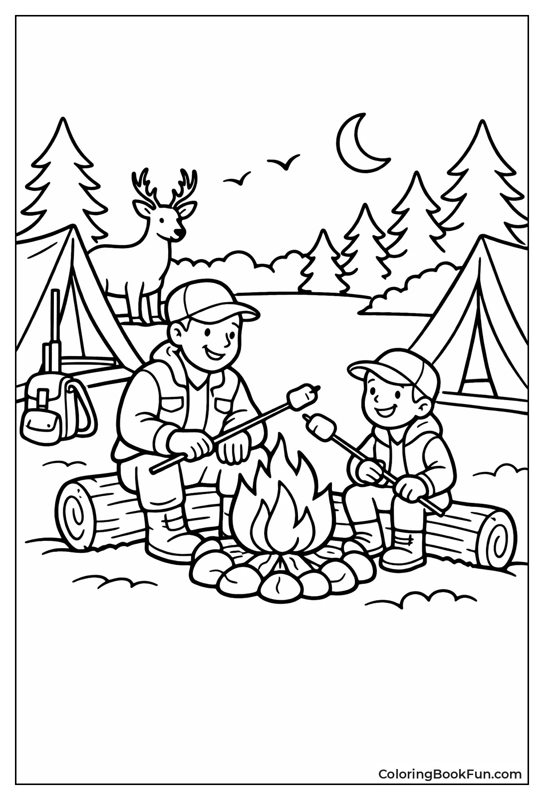 Hunters Sit by Campfire