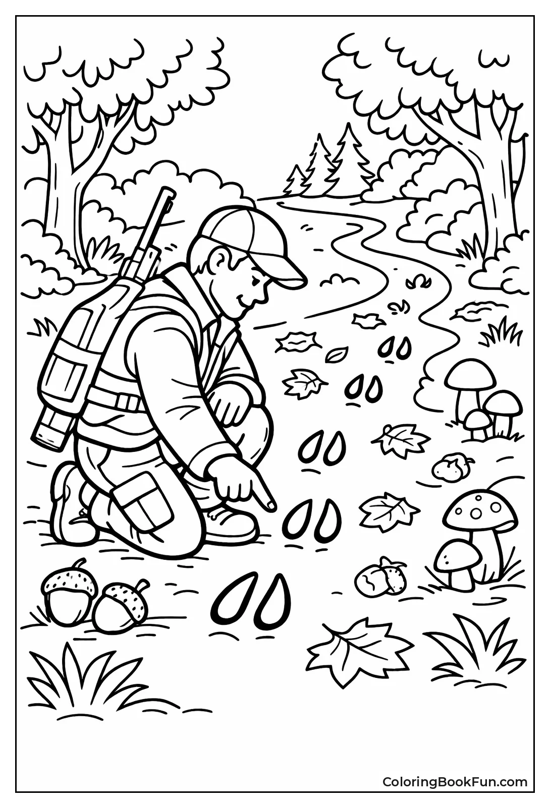 Hunter Checks Deer Tracks