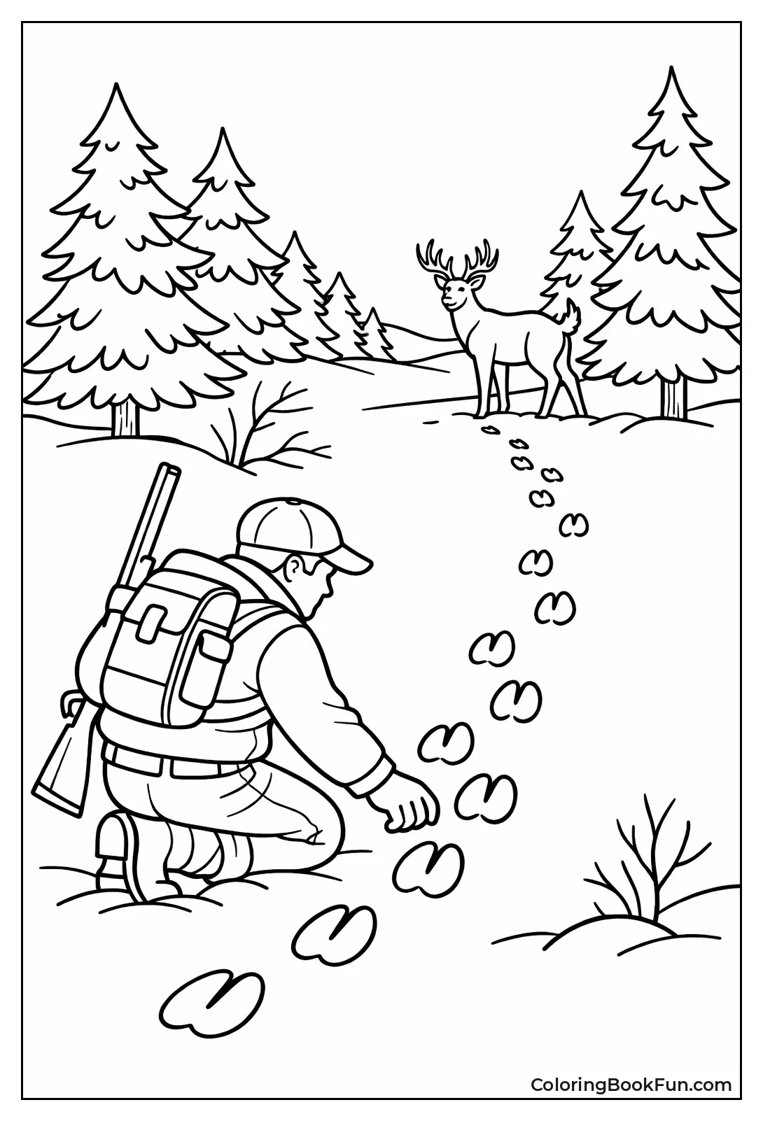 Hunter Tracks Deer in Snow
