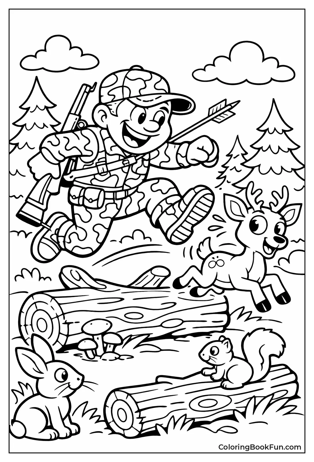 Camo Hunter Leaps over Logs