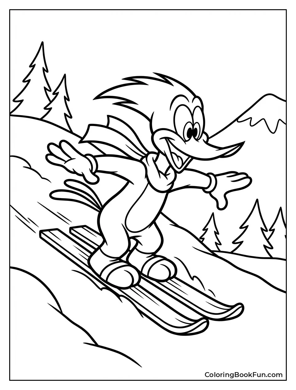 Woody Skis Down Snowy Slope