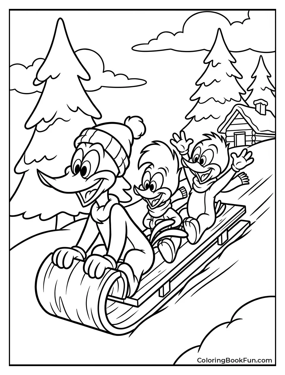 Kids Sled Down Snowy Hill