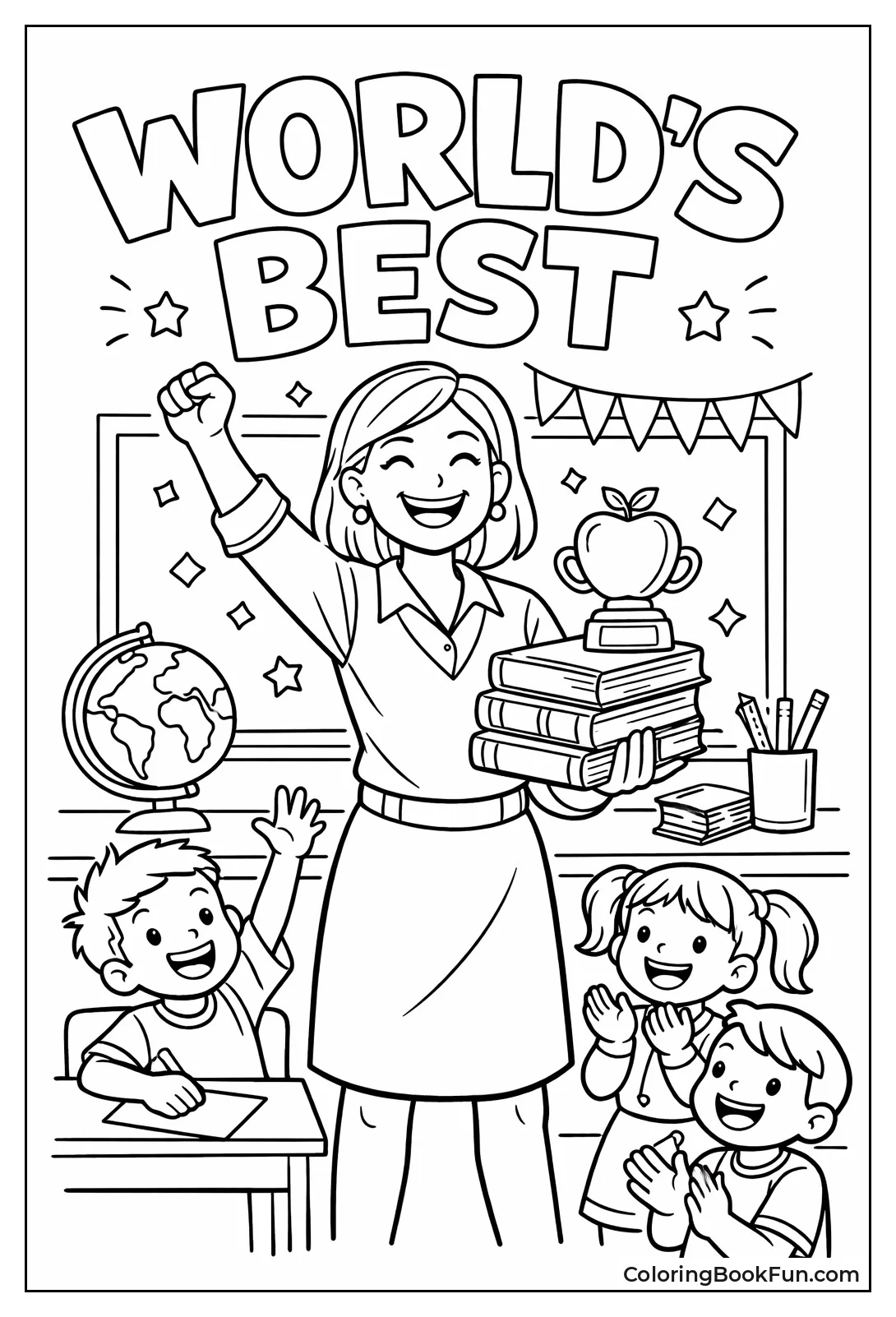 Proud Teacher with Books Trophy