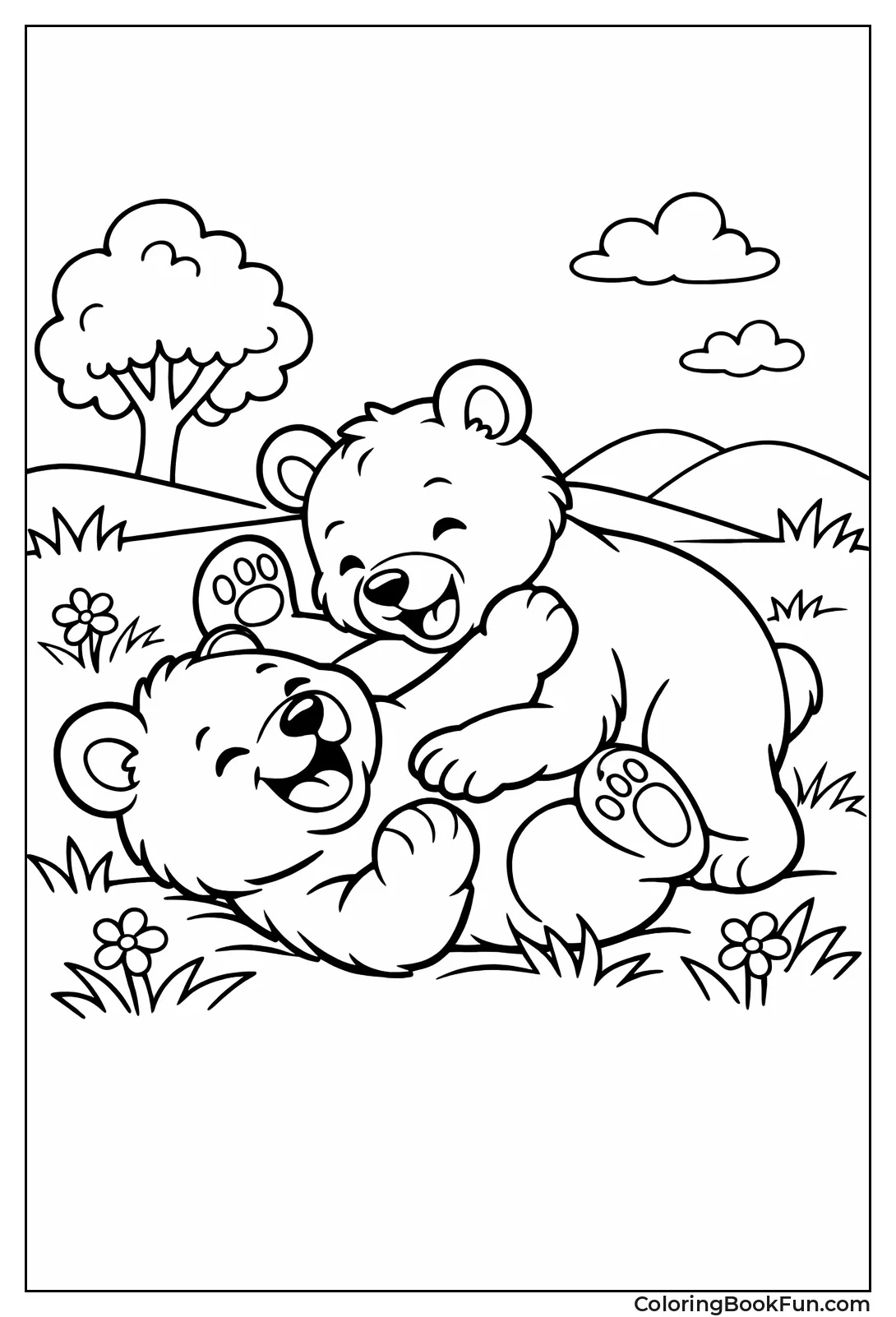 Wrestling Bear Cubs Rolling