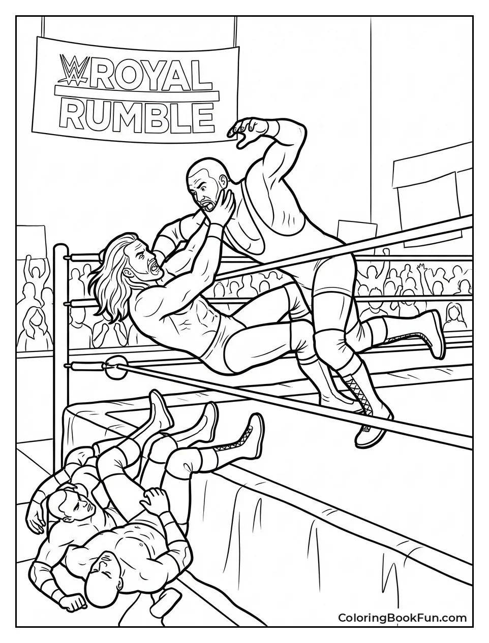 Wrestlers Tumble over Rope