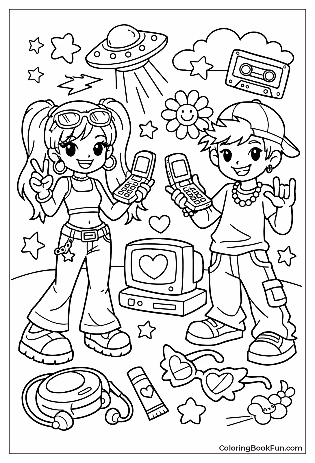 Cartoon Girl Carries Flip Phone